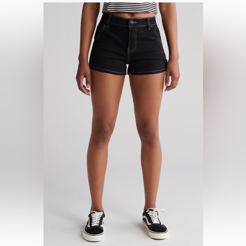 NWT Flying Angel Carpenter shorts black denim white stitching Juniors size 5/27
